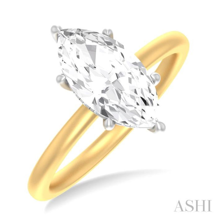 1/10 ctw Marquise Shape Round Cut Diamond Semi Mount Engagement Ring in 14K Yellow and White Gold