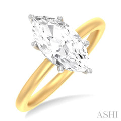 1/10 ctw Marquise Shape Round Cut Diamond Semi Mount Engagement Ring in 14K Yellow and White Gold