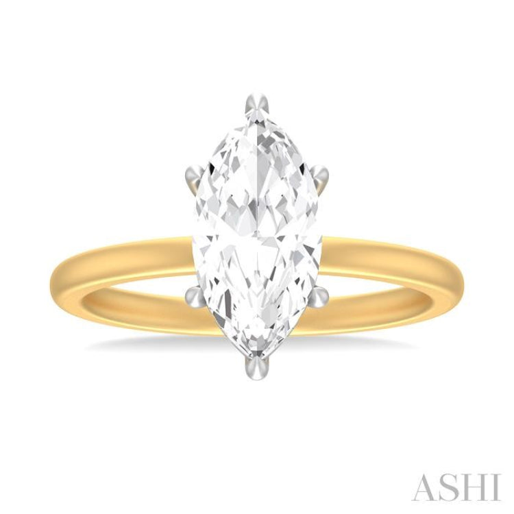 1/10 ctw Marquise Shape Round Cut Diamond Semi Mount Engagement Ring in 14K Yellow and White Gold