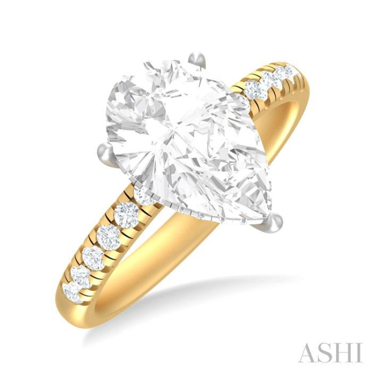 1/3 ctw Pear Shape Round Cut Diamond Semi Mount Engagement Ring in 14K Yellow and White Gold