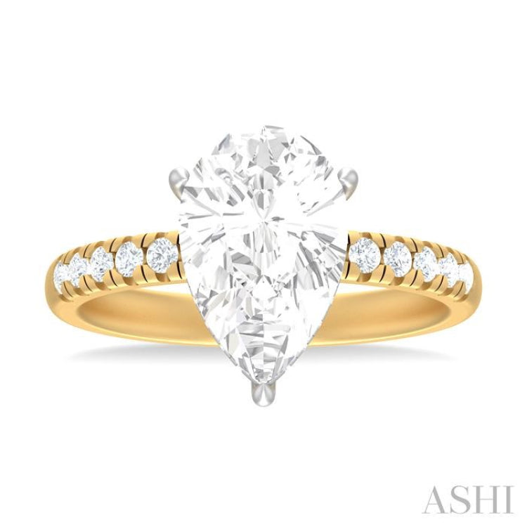 1/3 ctw Pear Shape Round Cut Diamond Semi Mount Engagement Ring in 14K Yellow and White Gold