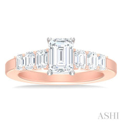 1 ctw Emerald Shape Emerald and Round Cut Diamond Semi Mount Engagement Ring in 14K Rose and White Gold