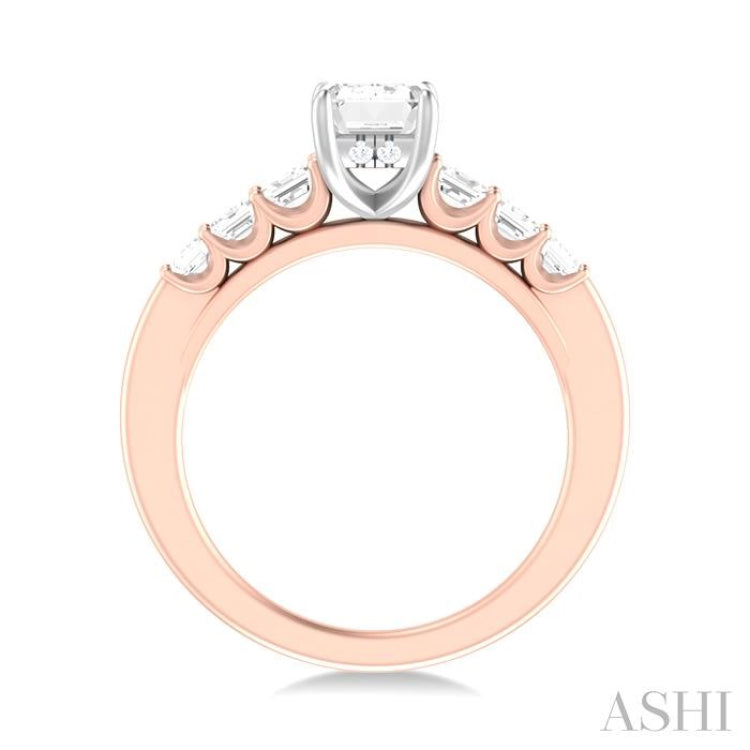 1 ctw Emerald Shape Emerald and Round Cut Diamond Semi Mount Engagement Ring in 14K Rose and White Gold