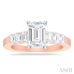 1 ctw Emerald Shape Emerald and Round Cut Diamond Semi Mount Engagement Ring in 14K Rose and White Gold