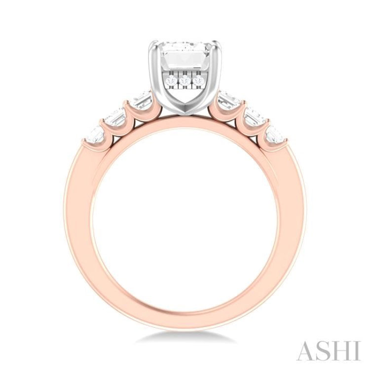 1 ctw Emerald Shape Emerald and Round Cut Diamond Semi Mount Engagement Ring in 14K Rose and White Gold