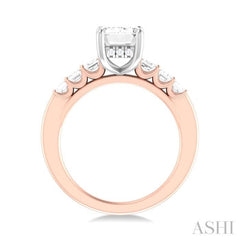 1 ctw Emerald Shape Emerald and Round Cut Diamond Semi Mount Engagement Ring in 14K Rose and White Gold