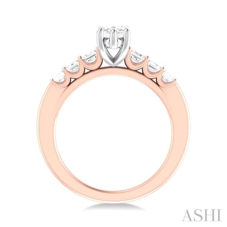 1 ctw Marquise Shape Emerald and Round Cut Diamond Semi Mount Engagement Ring in 14K Rose and White Gold