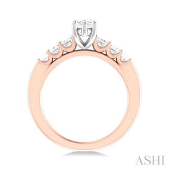 1 ctw Marquise Shape Emerald and Round Cut Diamond Semi Mount Engagement Ring in 14K Rose and White Gold