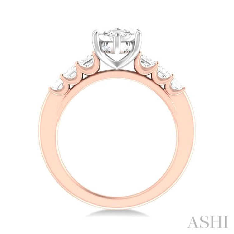 1 ctw Marquise Shape Emerald and Round Cut Diamond Semi Mount Engagement Ring in 14K Rose and White Gold