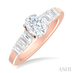1 ctw Oval Shape Emerald and Round Cut Diamond Semi Mount Engagement Ring in 14K Rose and White Gold