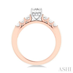 1 ctw Oval Shape Emerald and Round Cut Diamond Semi Mount Engagement Ring in 14K Rose and White Gold