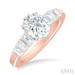 1 ctw Oval Shape Emerald and Round Cut Diamond Semi Mount Engagement Ring in 14K Rose and White Gold