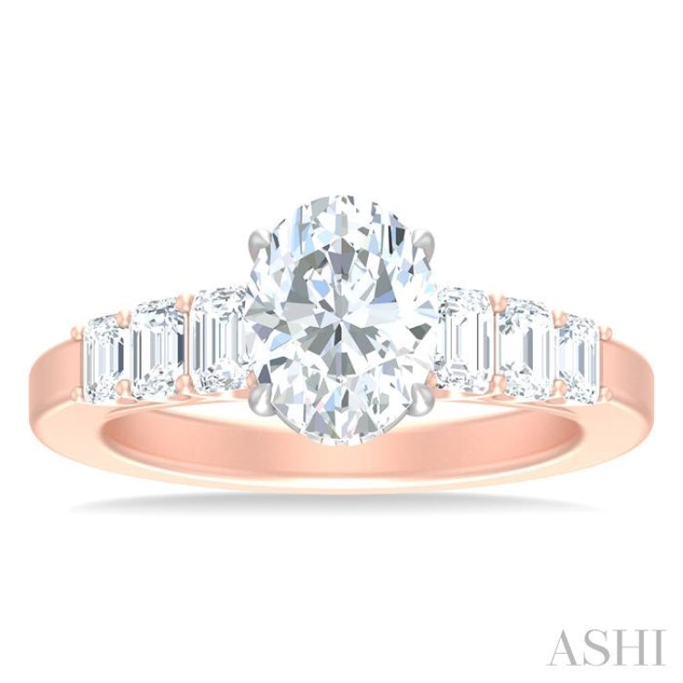 1 ctw Oval Shape Emerald and Round Cut Diamond Semi Mount Engagement Ring in 14K Rose and White Gold