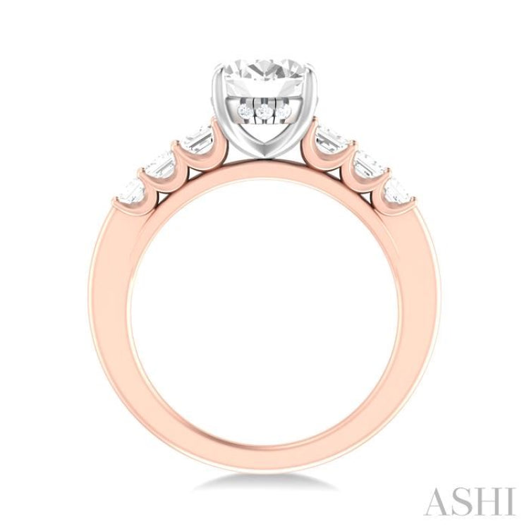 1 ctw Oval Shape Emerald and Round Cut Diamond Semi Mount Engagement Ring in 14K Rose and White Gold