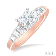 1 ctw Princess Shape Emerald and Round Cut Diamond Semi Mount Engagement Ring in 14K Rose and White Gold