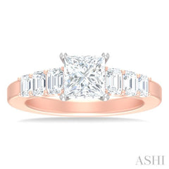 1 ctw Princess Shape Emerald and Round Cut Diamond Semi Mount Engagement Ring in 14K Rose and White Gold