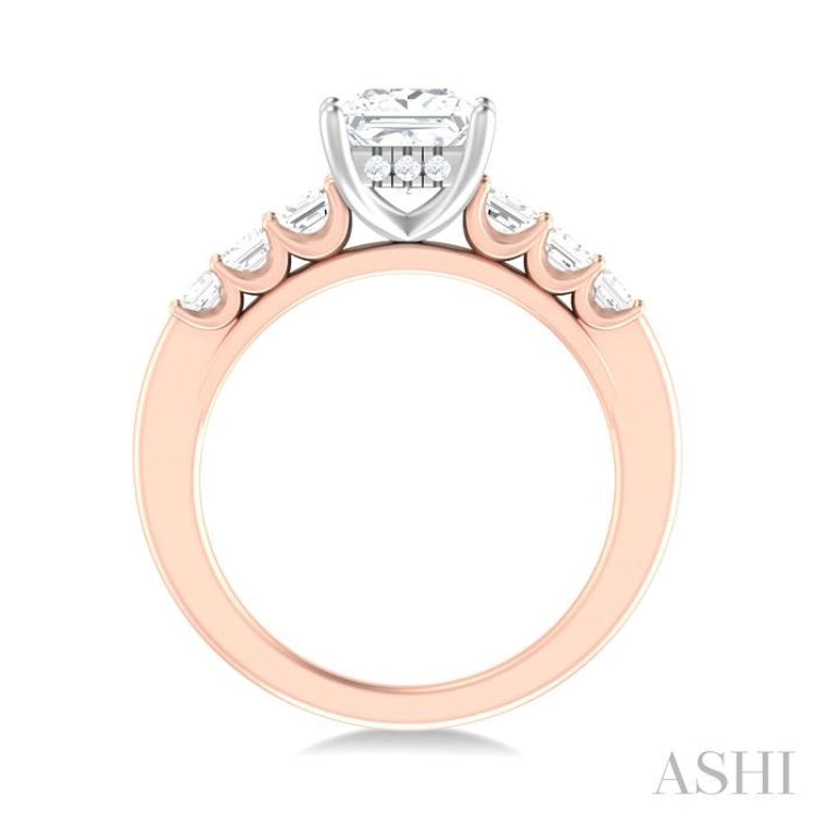 1 ctw Princess Shape Emerald and Round Cut Diamond Semi Mount Engagement Ring in 14K Rose and White Gold