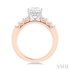 1 ctw Princess Shape Emerald and Round Cut Diamond Semi Mount Engagement Ring in 14K Rose and White Gold