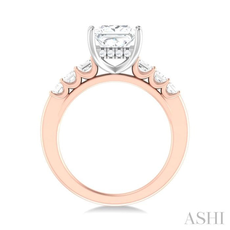 1 ctw Princess Shape Emerald and Round Cut Diamond Semi Mount Engagement Ring in 14K Rose and White Gold