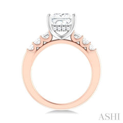 1 ctw Princess Shape Emerald and Round Cut Diamond Semi Mount Engagement Ring in 14K Rose and White Gold