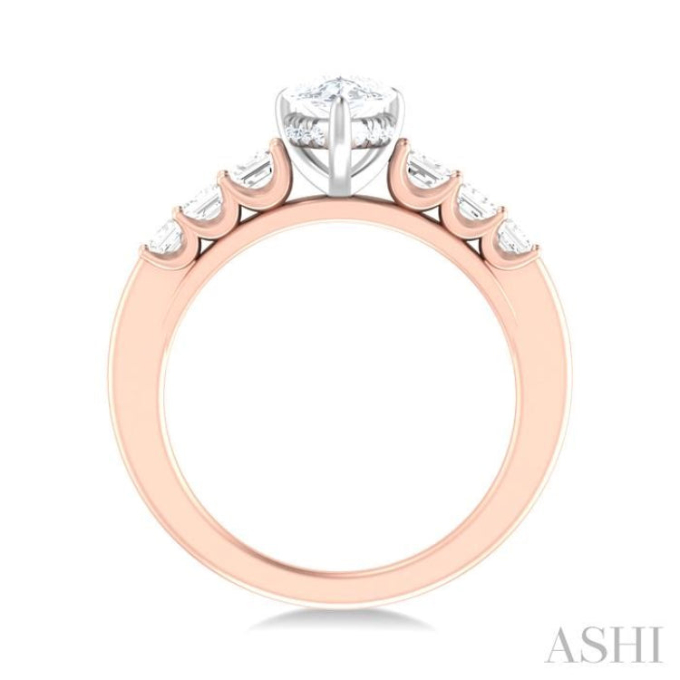 1 ctw Pear Shape Emerald and Round Cut Diamond Semi Mount Engagement Ring in 14K Rose and White Gold