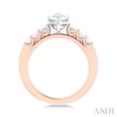1 ctw Pear Shape Emerald and Round Cut Diamond Semi Mount Engagement Ring in 14K Rose and White Gold