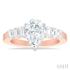 1 ctw Pear Shape Emerald and Round Cut Diamond Semi Mount Engagement Ring in 14K Rose and White Gold