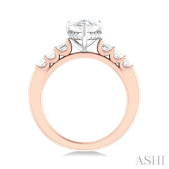 1 ctw Pear Shape Emerald and Round Cut Diamond Semi Mount Engagement Ring in 14K Rose and White Gold