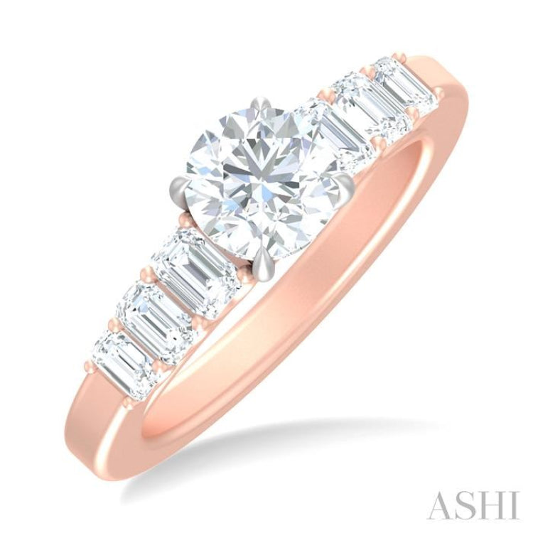 1 ctw Round Shape Emerald and Round Cut Diamond Semi Mount Engagement Ring in 14K Rose and White Gold