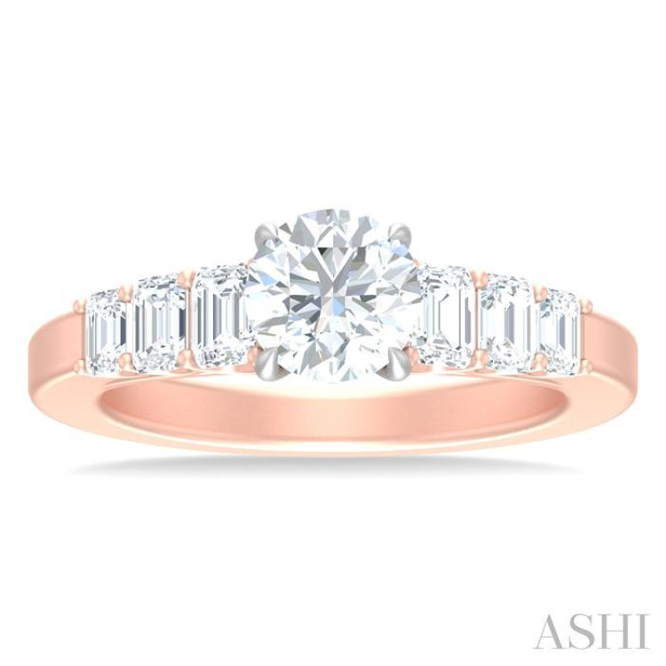 1 ctw Round Shape Emerald and Round Cut Diamond Semi Mount Engagement Ring in 14K Rose and White Gold