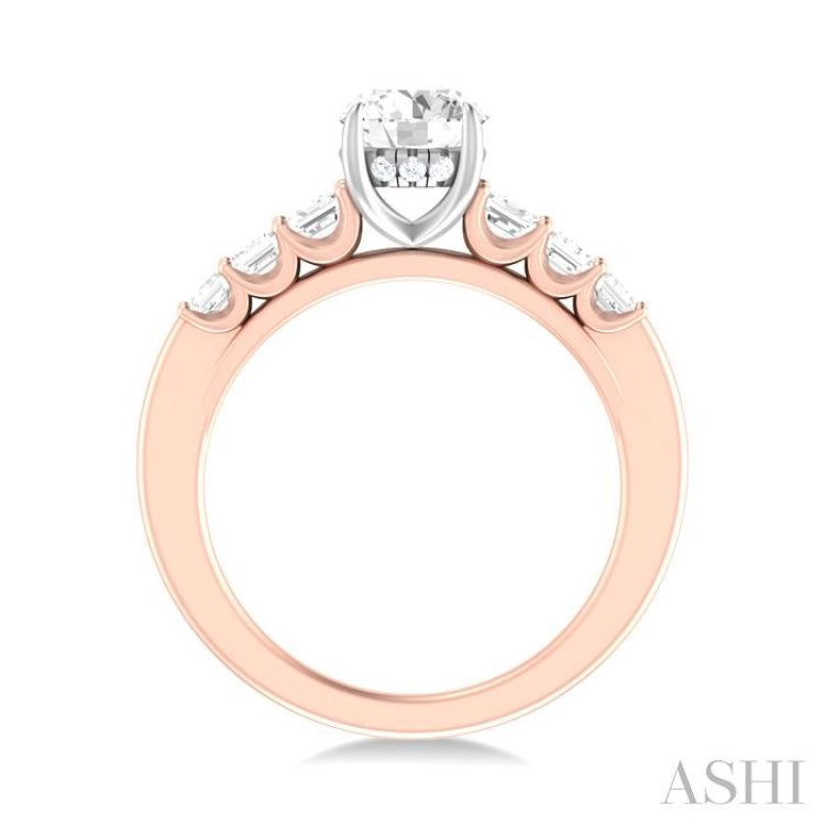 1 ctw Round Shape Emerald and Round Cut Diamond Semi Mount Engagement Ring in 14K Rose and White Gold