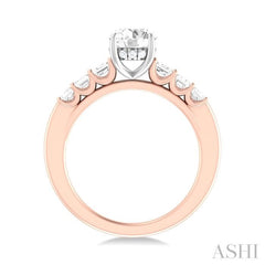 1 ctw Round Shape Emerald and Round Cut Diamond Semi Mount Engagement Ring in 14K Rose and White Gold