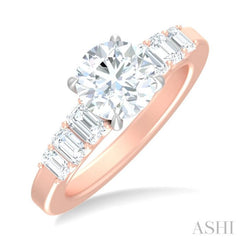 1 ctw Round Shape Emerald and Round Cut Diamond Semi Mount Engagement Ring in 14K Rose and White Gold