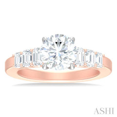 1 ctw Round Shape Emerald and Round Cut Diamond Semi Mount Engagement Ring in 14K Rose and White Gold