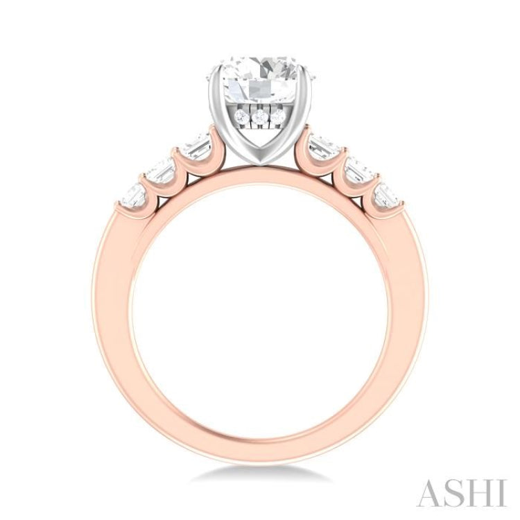 1 ctw Round Shape Emerald and Round Cut Diamond Semi Mount Engagement Ring in 14K Rose and White Gold