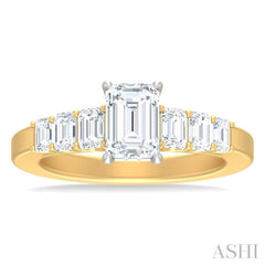 1 ctw Emerald Shape Emerald and Round Cut Diamond Semi Mount Engagement Ring in 14K Yellow and White Gold