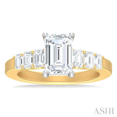 1 ctw Emerald Shape Emerald and Round Cut Diamond Semi Mount Engagement Ring in 14K Yellow and White Gold