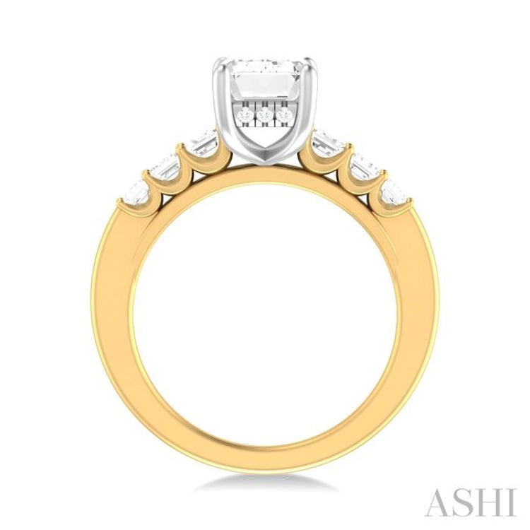 1 ctw Emerald Shape Emerald and Round Cut Diamond Semi Mount Engagement Ring in 14K Yellow and White Gold