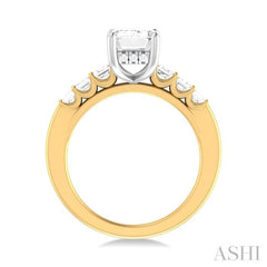 1 ctw Emerald Shape Emerald and Round Cut Diamond Semi Mount Engagement Ring in 14K Yellow and White Gold