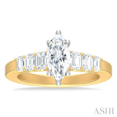 1 ctw Marquise Shape Emerald and Round Cut Diamond Semi Mount Engagement Ring in 14K Yellow and White Gold