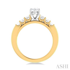 1 ctw Marquise Shape Emerald and Round Cut Diamond Semi Mount Engagement Ring in 14K Yellow and White Gold