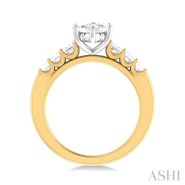 1 ctw Marquise Shape Emerald and Round Cut Diamond Semi Mount Engagement Ring in 14K Yellow and White Gold