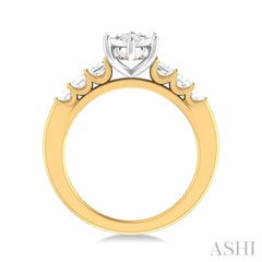 1 ctw Marquise Shape Emerald and Round Cut Diamond Semi Mount Engagement Ring in 14K Yellow and White Gold