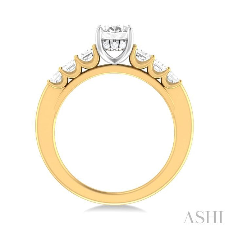 1 ctw Oval Shape Emerald and Round Cut Diamond Semi Mount Engagement Ring in 14K yellow and White Gold