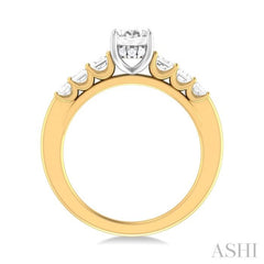 1 ctw Oval Shape Emerald and Round Cut Diamond Semi Mount Engagement Ring in 14K yellow and White Gold