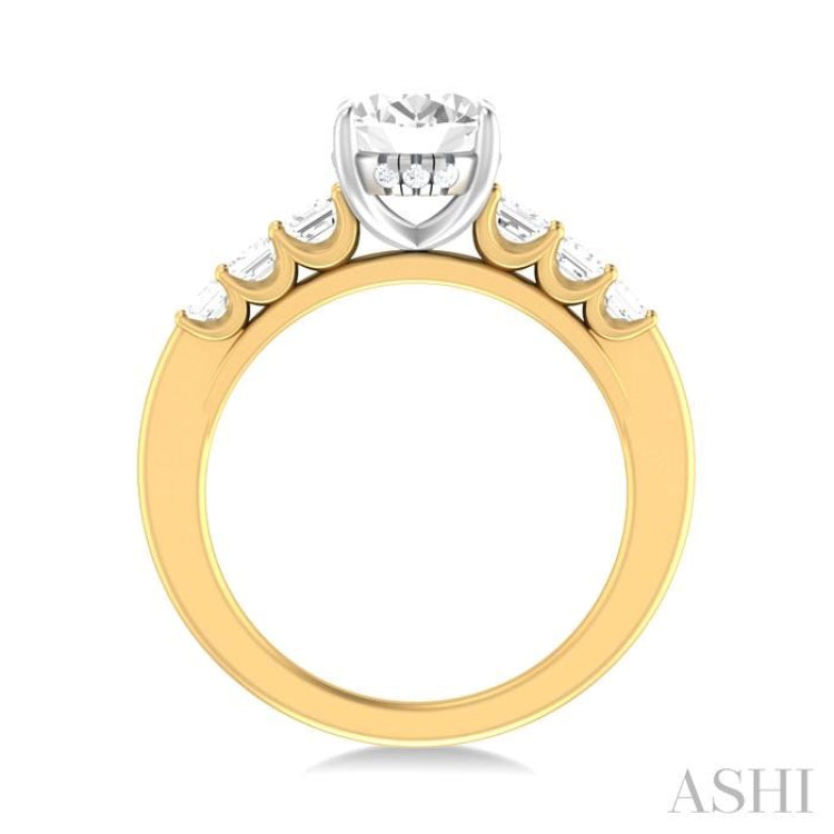 1 ctw Oval Shape Emerald and Round Cut Diamond Semi Mount Engagement Ring in 14K Yellow and White Gold