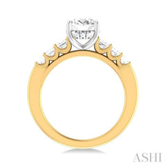 1 ctw Oval Shape Emerald and Round Cut Diamond Semi Mount Engagement Ring in 14K Yellow and White Gold