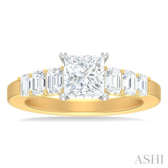 1 ctw Princess Shape Emerald and Round Cut Diamond Semi Mount Engagement Ring in 14K Yellow and White Gold