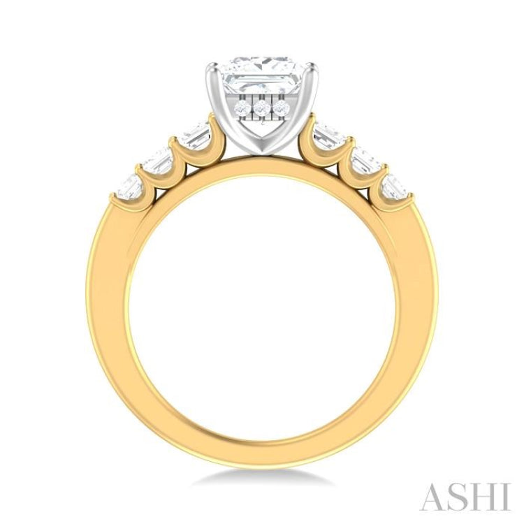 1 ctw Princess Shape Emerald and Round Cut Diamond Semi Mount Engagement Ring in 14K Yellow and White Gold