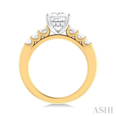 1 ctw Princess Shape Emerald and Round Cut Diamond Semi Mount Engagement Ring in 14K Yellow and White Gold